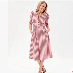 Matilda Jan Heart to Heart McIntosh Red White Striped Preppy Midi Dress Size XS
